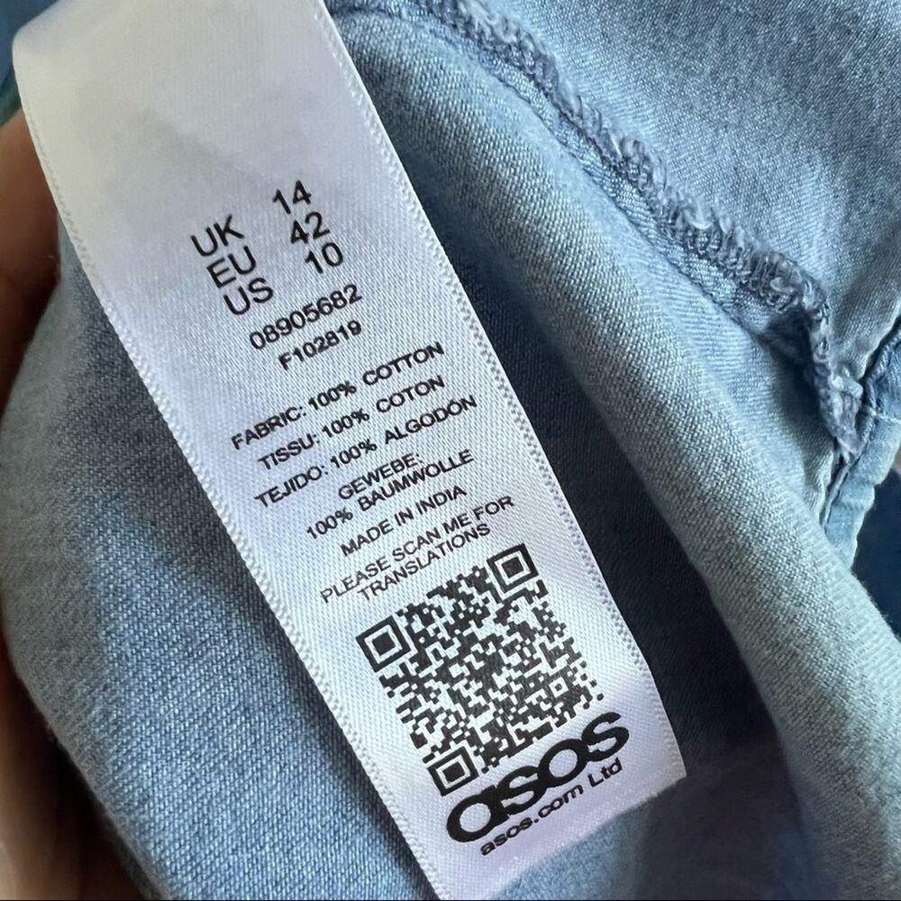 ASOS Denim Chambray V Neck Button Front Dress 3/4 Sleeve US 10 - Picture 8 of 9